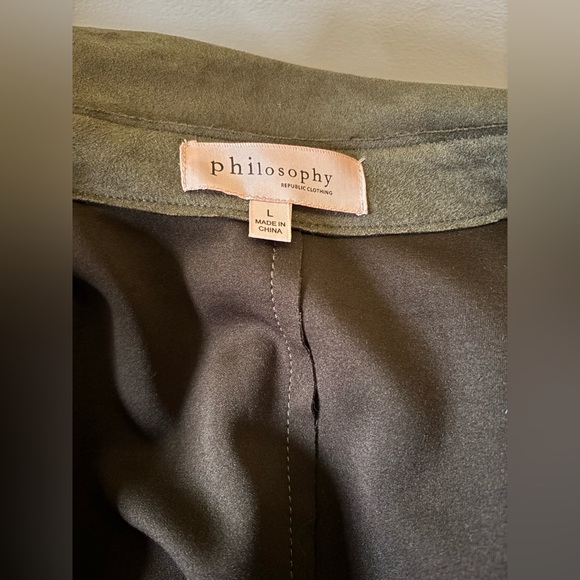 NWOT!! Philosophy Faux Suede Dark Green Women's Trench Coat - Picture 9 of 9